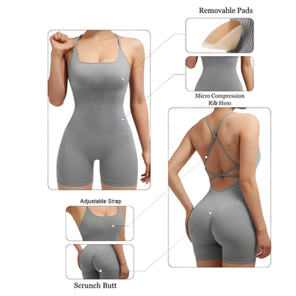 Women's Fitness Yoga Jumpsuit Backless Sportswear Elastic Workout Romper
